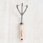 Three-pronged garden cultivator made of Swedish steel and wood - product image.